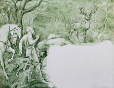 Joseph BLANC painting legend of Saint Hubert scene hunting deer hunter oil