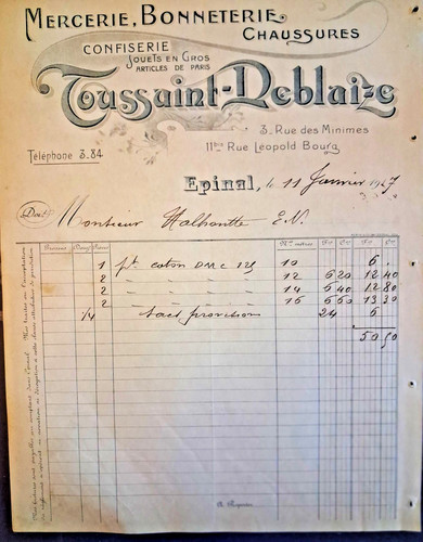 1917 invoice old toussaint - invoice,