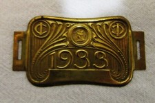 Antique Brass Tax 1933 Vintage French Flat Tax Bike Plate