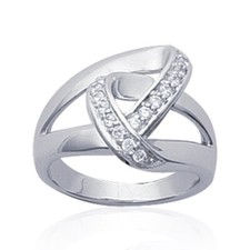 Bague noeud sertie femme - argent massif 925 rhodié - oxyde de zirconium