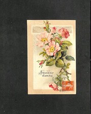 FANCY - EMBOSSED RELIEF CARD? - Flowers on stem - "Souvenir d'amitié" - 1911