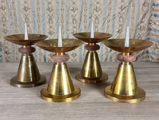 Ancien Bougeoir Brutaliste moderniste Chandelier autel laiton Bois 1950 design 4