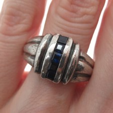 JBNI BIJOUX D'AMOUR 925 Sterling Vintage Real Sapphire Oxidized Ring Size 9