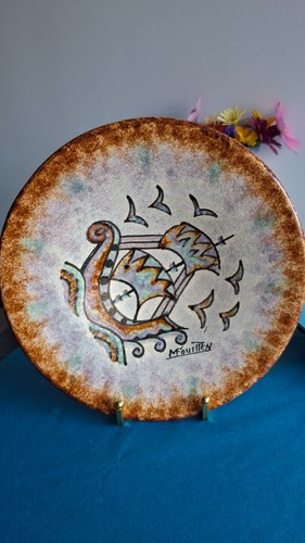 Assiette décor voilier brun