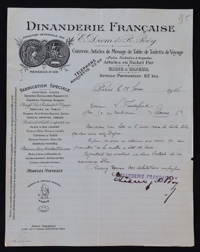 Billhead facture paris 1916 - billhead,