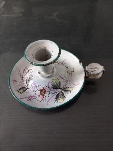 Bougeoir emaille decor florale - bougeoir,