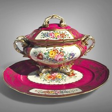 Oval soup bowl or terrine with porcelain dish! France 19th Century