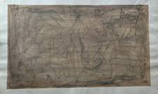 Grand Dessin Ancien Au Crayon Et Lavis D’aquarelle Art Figuratif XXEME