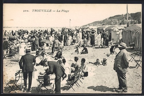Cpa trouville plage avec - la,