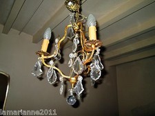 LUSTRE CAGE BRONZE STYLE LOUIS XV PAMPILLES CRISTAL CEILING LIGHT DROPS CRYSTAL