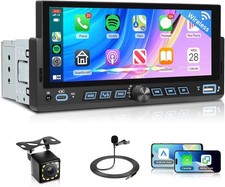 Autoradio 6,86 pouces 1 Din avec Carplay Android Auto sans fil, radio Bluetooth