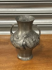 French Art Nouveau Pewter Etain Garanti Twin Handled Vase