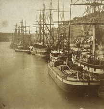 FRANCE Rouen Port Voiliers Photo c1860 Stereo Vintage Albumine §s