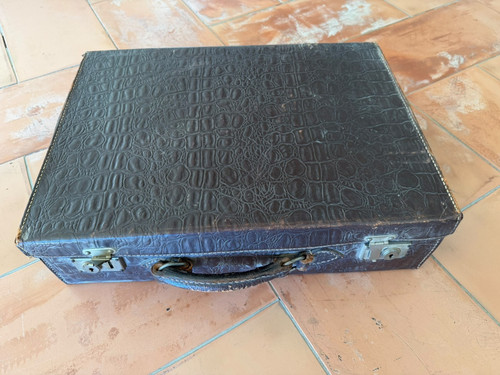 Ancienne valise cuir - ancienne, crocodile