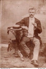 CDV men seated table bistro. Photo Victor Paccou Lille. 1870