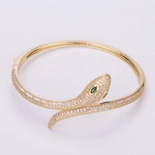Bracelet Bangle Serpent Élégant En Or Jaune 18K Avec Émeraude Et Diamant