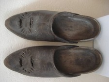 Antique Pair of Wooden & Leather Folk Art Clogs for Women