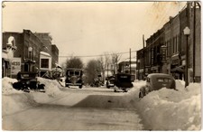 WESTFIELD, PA RPPC Street, Cars Stuck in Snow, Pennsylvania Real Photo Postcard