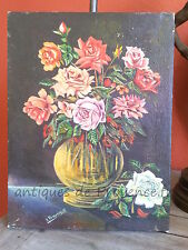 Stunning Antique Painting Bouquet Flower Frameless 1920 Decor Charm Signed