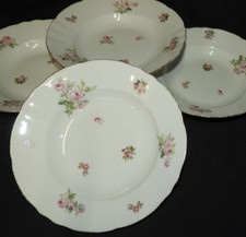 Porcelaine de LIMOGES ca 1900 : lot x4 assiettes creuses (fleurs - peint main)