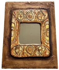 Wood and Resin Wall Mirror Design Leaves Sun France 1970 Vintage Mirror
