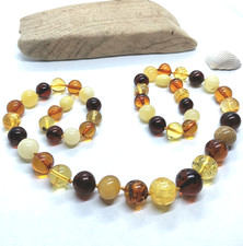 Collier authentique perles d'ambre naturelles de la Baltique perles rondes...