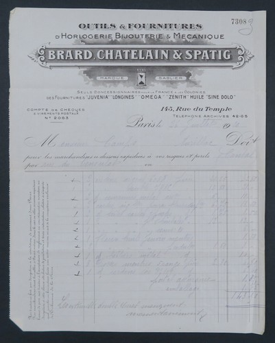 Facture horlogerie brard - facture,