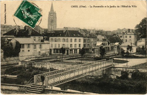 Cpa creil passerelle et - la,