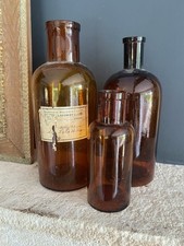 Antique Amber Glass Bottle Pharmacy Apothecary Lab Oil Label
