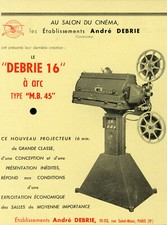 "DEBRIE 16 PROJECTOR" Original canvas ad SALON DU CINEMA 1950s 