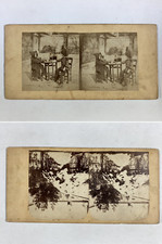 Children Table with Wine/Snowy Tree, Vintage Albumen Print, ca.1870, Steré