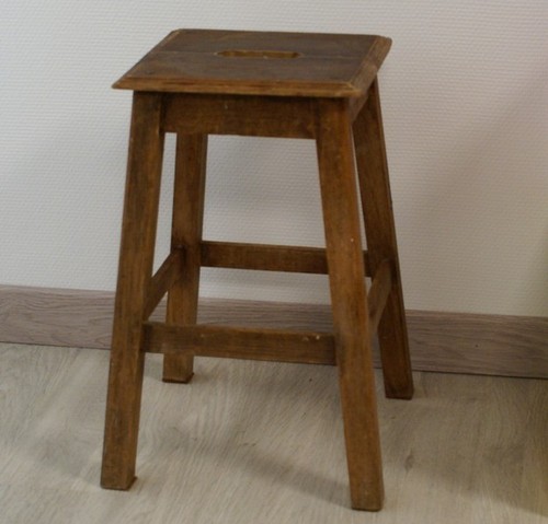 Ancien tabouret bois massif - tabouret,