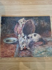 Tableau ancien-chatons jouant-