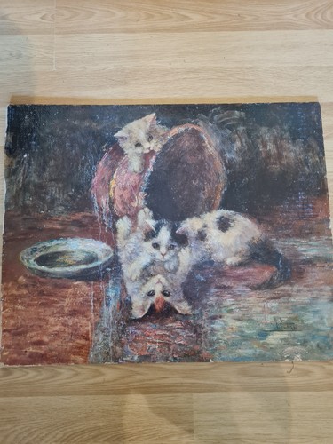 Tableau ancien chatons jouant - tableau, jouant-