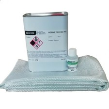 Kit 2 kg Résine polyester ISO + 60ml catalyseur + 2M² roving 300 g/m² + pipette 
