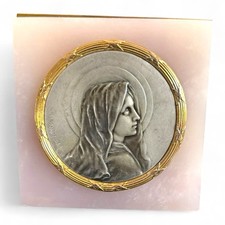 Virgin Mary Medallion Rose Quartz Plate Bronze S Kinsburger 1914 Nice Condition