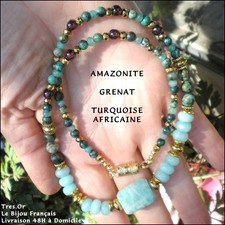 COLLIER AMAZONITE GRENAT