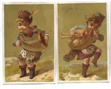 2 Antique Gold Background Chromos H. 10 cms bagpipe players musicians