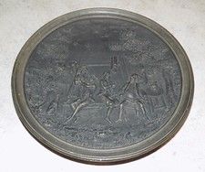 OLD CERAMIC WALL PLATE AFTER TENIERS SCENE DRINKING 19TH CENTURY