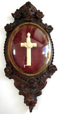 Antique reliquary carved frame cradle cross angel Old frame reliquary angel 