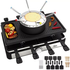 Raclette grill with fondue set, grill plate, table grill, electric grill for 8