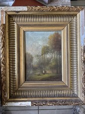Ancien Tableau Peinture Huile Toile XIXème 19ème Champ Paysan Berger Automne
