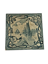 ANCIEN CARRELAGE GIEN MOUETTE TABLEAU MOULIN BATEAU MARINE