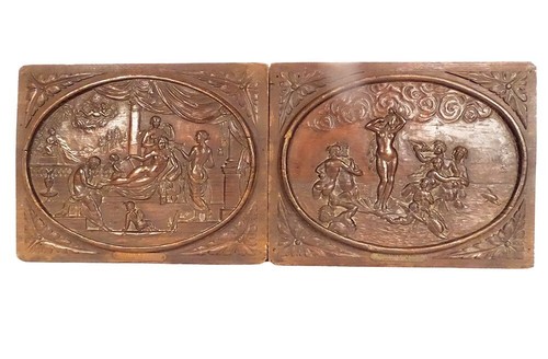 Pair wood carved panels - carved,