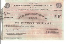 LOTERIE NATIONALE - FRANCO BELGE LUXEMBOURGEOIS 1935