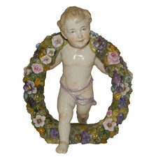 Karl Ens Porcelain Figure Putti Child Carrying Floral Wreath