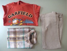 LOT PANTALON + CHEMISE + T-SHIRT MANCHES LONGUES Garfield vêtement 7-8 ans 128