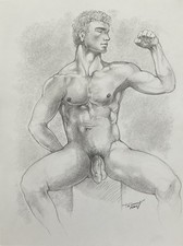 Dessin Pastel Homme Nu Assis