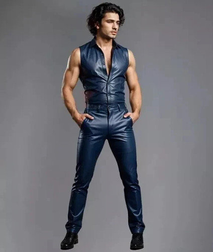 Nouveau gilet cuir bleu - gilet,