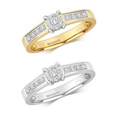 Bague Solitaire Femme Or Blanc/Jaune 9 k/carat et Diamant 0.16 Carat